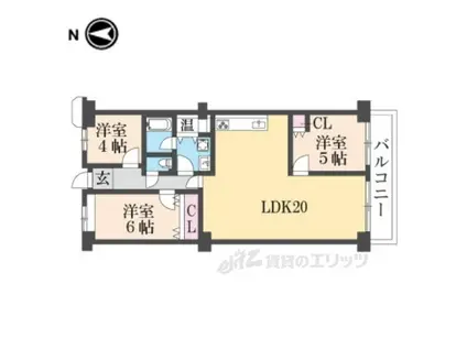 コトーハイツ伏見稲荷C棟(3LDK/6階)の間取り写真