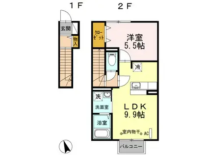 郡山ガーデン チェリーガーデン(1LDK/2階)の間取り写真
