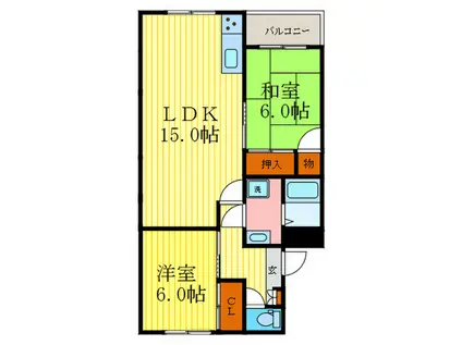 メゾンドュトゥジュール(2LDK/3階)の間取り写真