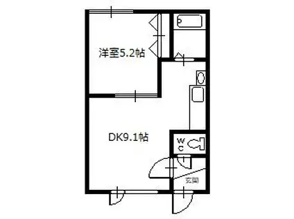 ツインクル西御料AB棟(1DK/2階)の間取り写真