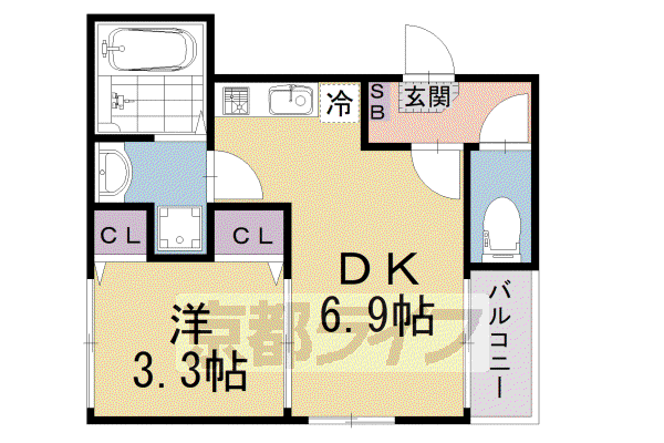 ハーモニーテラス深草仙石屋敷町II(1DK/2階)の間取り写真
