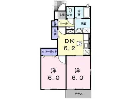 ジュネスII(2DK/1階)の間取り写真