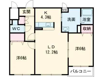 グランドール日新(2LDK/3階)の間取り写真