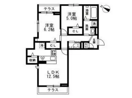 フルール(2LDK/3階)の間取り写真