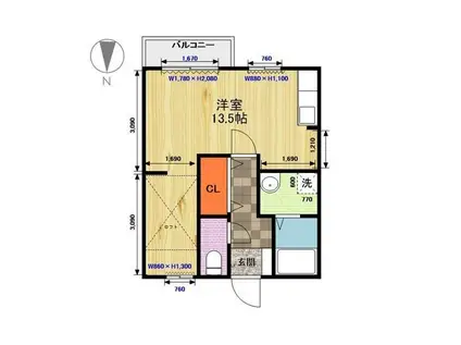 フルールさくら(ワンルーム/2階)の間取り写真