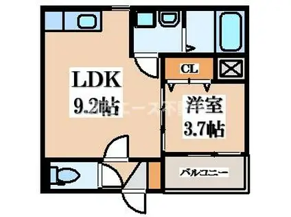 REPOS長瀬(1LDK/3階)の間取り写真