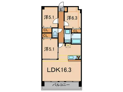 ゴールデンレオ(3LDK/3階)の間取り写真