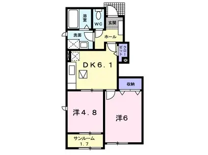 ALIVE IT 刻 I(2DK/1階)の間取り写真