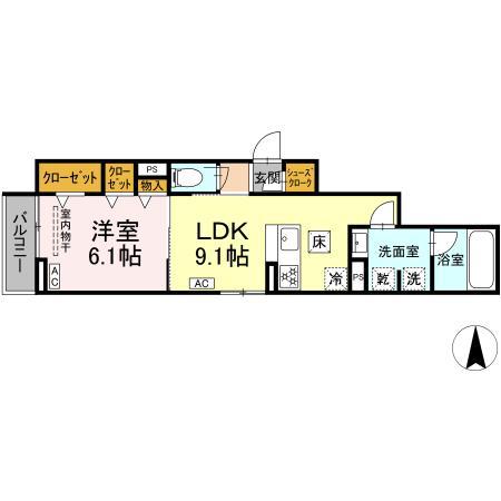 URBANA(1LDK/1階)の間取り写真