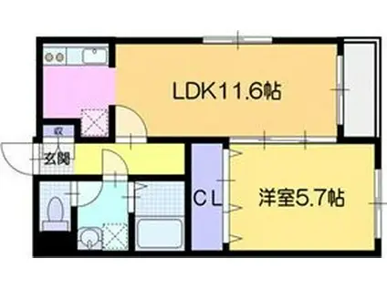 アールフリーイクテンド(1LDK/3階)の間取り写真