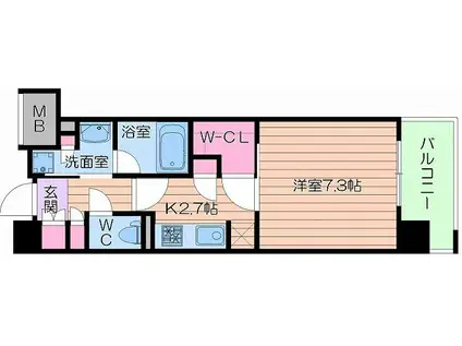 パークアクシス うつぼ公園(1K/14階)の間取り写真