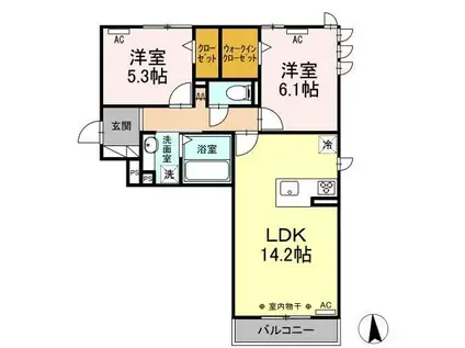 ハレルアナ(2LDK/2階)の間取り写真