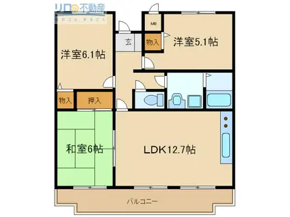 テーミス門ノ前(3LDK/2階)の間取り写真