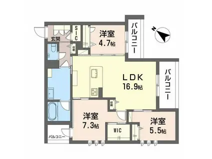 シャーメゾン 新屋敷 PREMIUM(3LDK/2階)の間取り写真