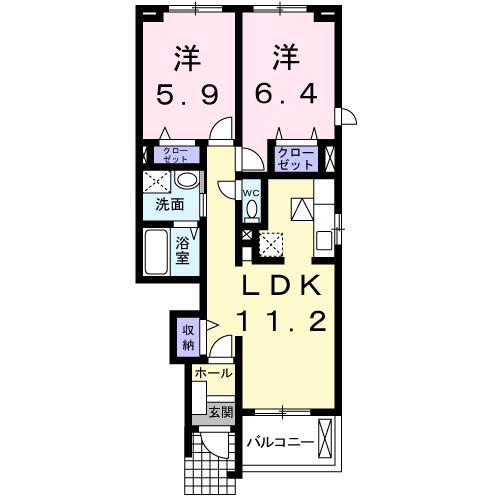 エレガント M・II(2LDK/1階)の間取り写真
