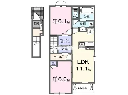 ソレイユ西原 1(2LDK/2階)の間取り写真