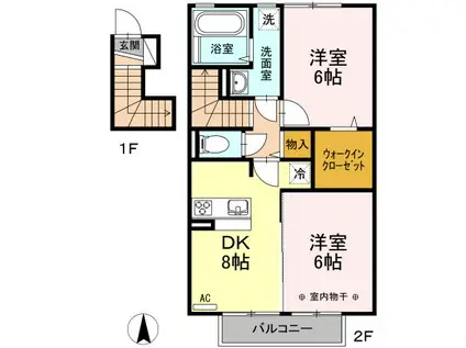 ルピナス(2DK/2階)の間取り写真