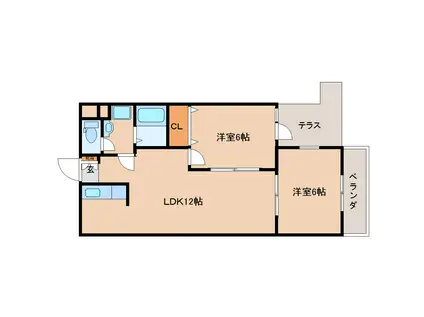 般若寺マンション(2LDK/1階)の間取り写真