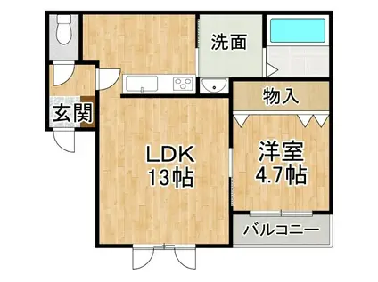カラリア西1条通(1LDK/2階)の間取り写真