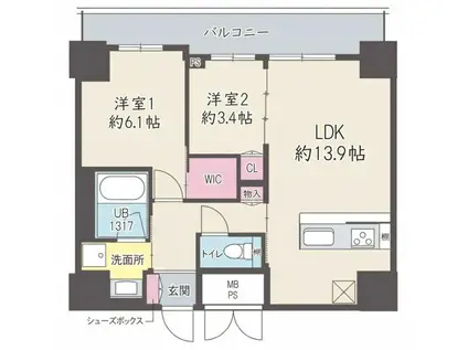 GRAND VILLASSE 福島(2LDK/11階)の間取り写真