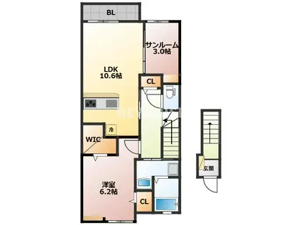 メゾン未来(1LDK/2階)の間取り写真