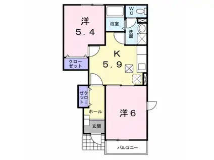 エヴァーグリーン(2DK/1階)の間取り写真