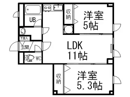 ラグ161W(2LDK/3階)の間取り写真