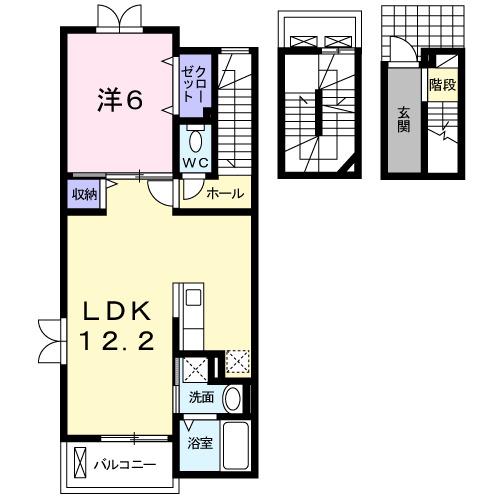 ラインハイム足立山D(1LDK/3階)の間取り写真