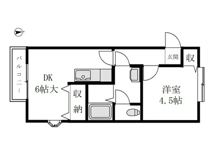 アドミラブールコートA棟(1DK/1階)の間取り写真