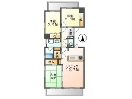 ナビハイツ鵜沼(3LDK/1階)の間取り写真