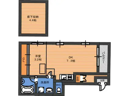 アーバンレジデンス北田辺(1DK/2階)の間取り写真