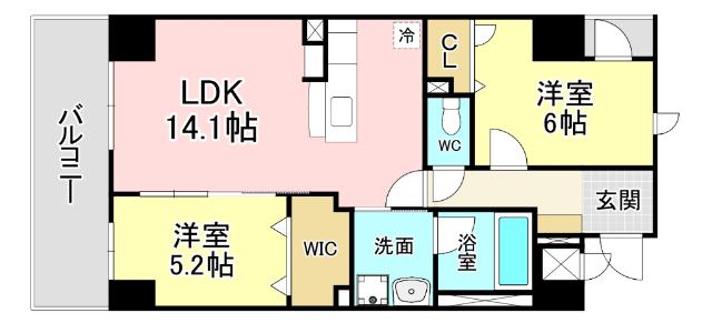 M THE BE KOKURA ENTRADA(2LDK/5階)の間取り写真