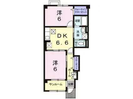 グランソレイユA(2DK/1階)の間取り写真