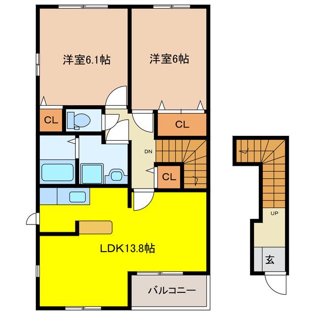 ラ・ミア・カーサB(2LDK/2階)の間取り写真