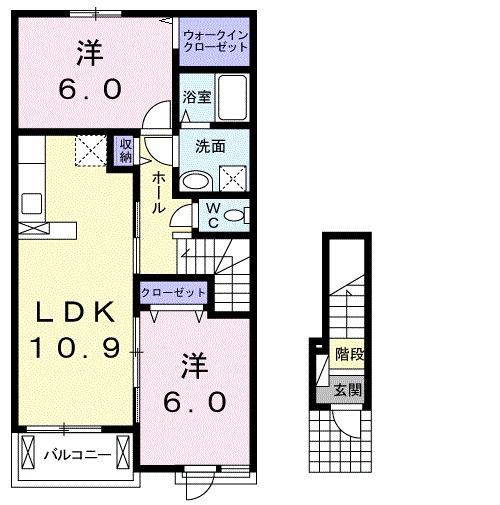 ベルカーサB(2LDK/2階)の間取り写真