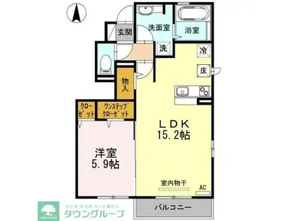 グランボヌールKE E棟(1LDK/1階)の間取り写真