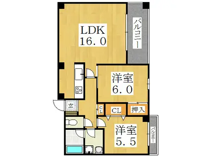 エスパシオ西田辺(2LDK/7階)の間取り写真