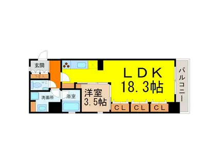 C.P.PURE1608(1LDK/11階)の間取り写真