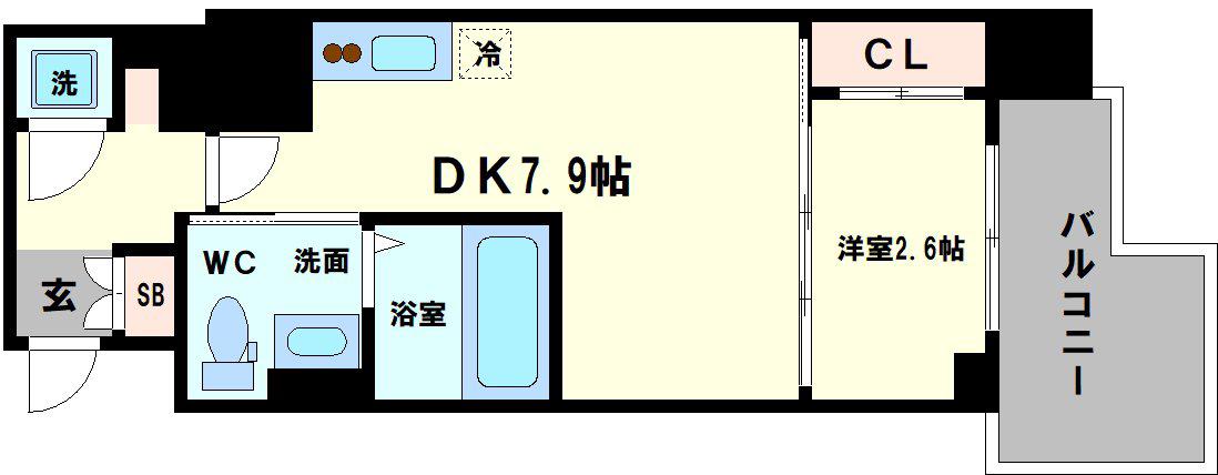 セレニテ難波プリエ(1DK/14階)の間取り写真