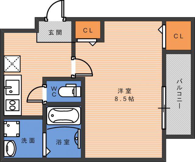 フジパレス南田辺(1K/1階)の間取り写真
