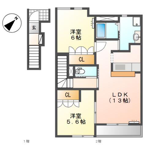 アムール・ヴィラ(2LDK/2階)の間取り写真