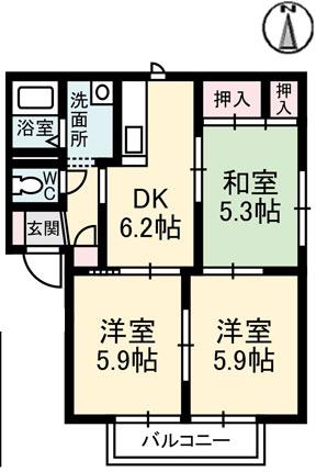ジュネス・ルミエールA(3DK/1階)の間取り写真