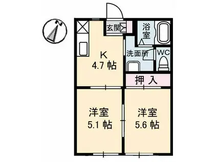 フレグランス寿A棟(2K/1階)の間取り写真