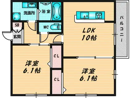 クローバー友井(2LDK/1階)の間取り写真