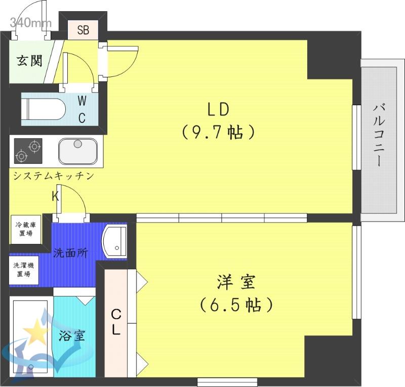 円山シャトー桂和坂下(1LDK/4階)の間取り写真