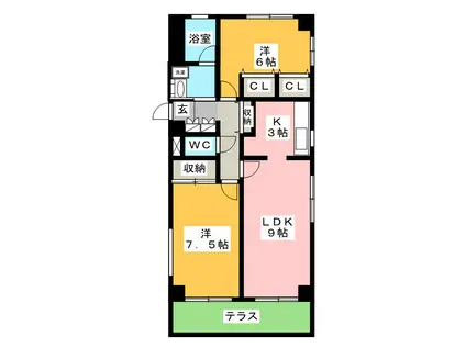 リーブ中野(2LDK/1階)の間取り写真