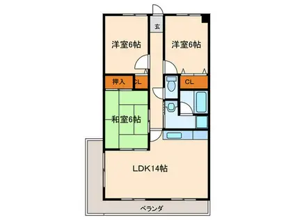 プライムハウス藤崎南(3LDK/3階)の間取り写真
