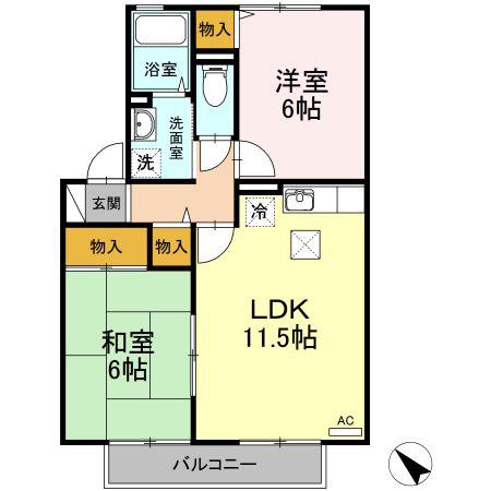 ルミエール小林(2LDK/1階)の間取り写真