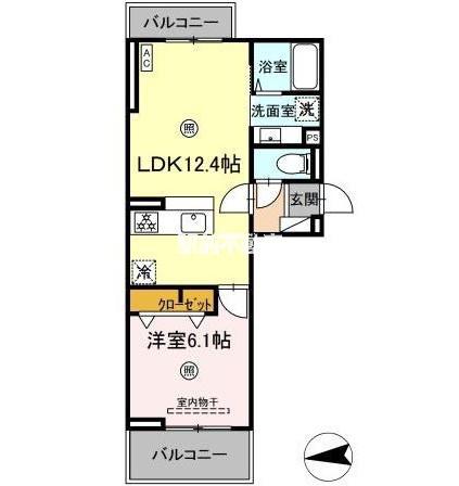 ラ・ルーチェ宮の陣駅前(1LDK/3階)の間取り写真