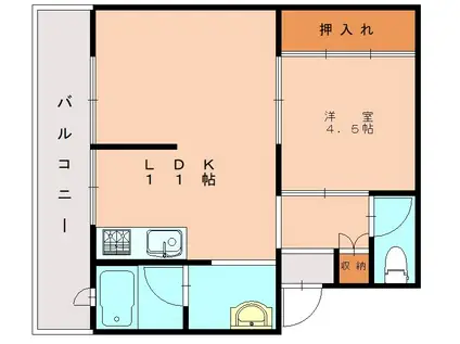 ビレッジハウス上和白(2DK/4階)の間取り写真